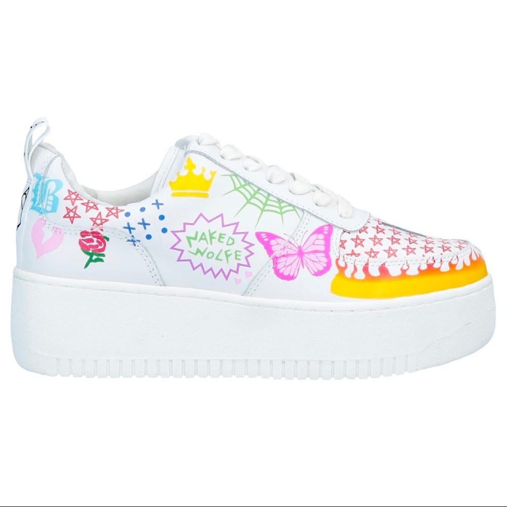 Naked Wolfe Multi-print Graphic Logo White Sneaker - Picture 1 of 11